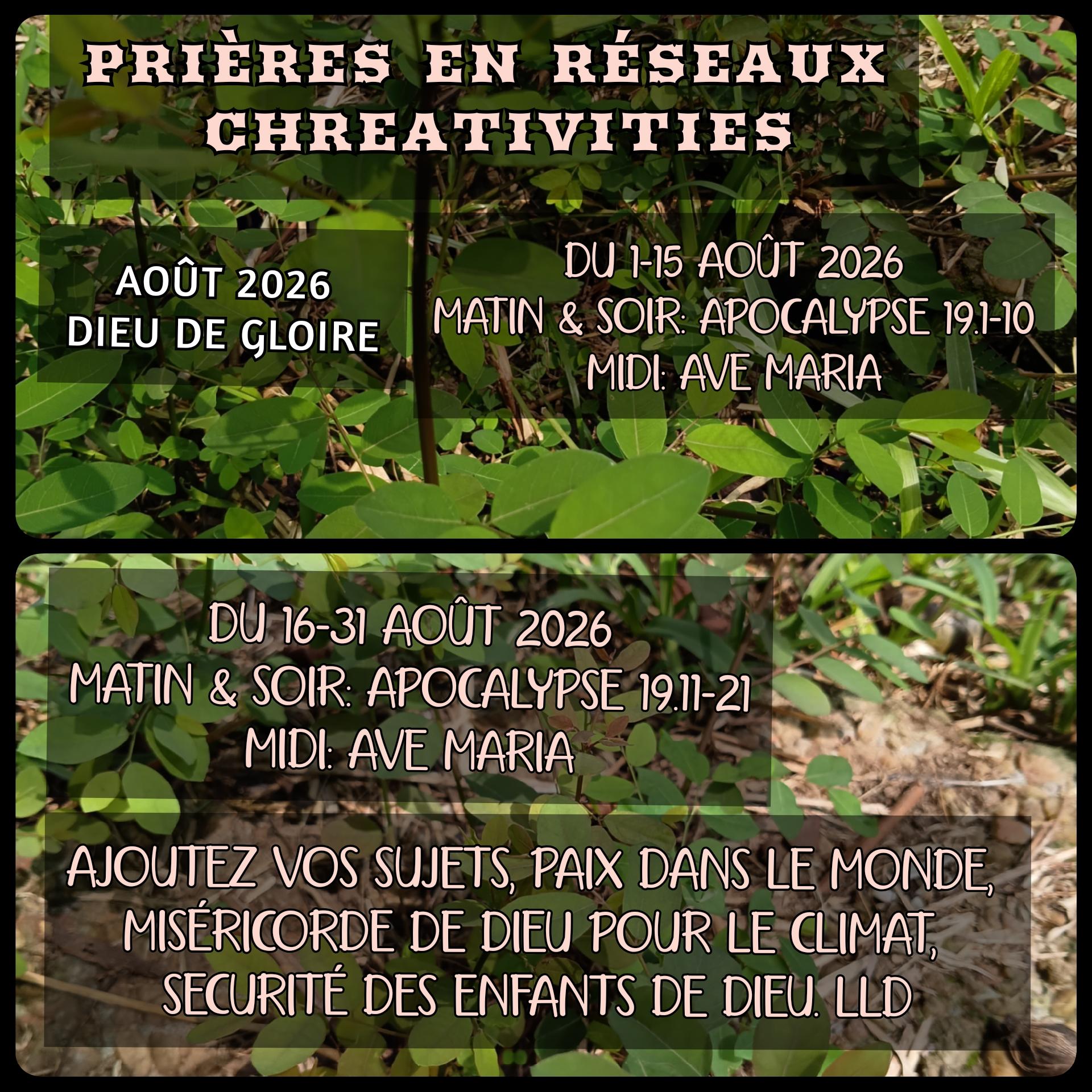 PRIÈRES EN RÉSEAUX AOÛT 2026